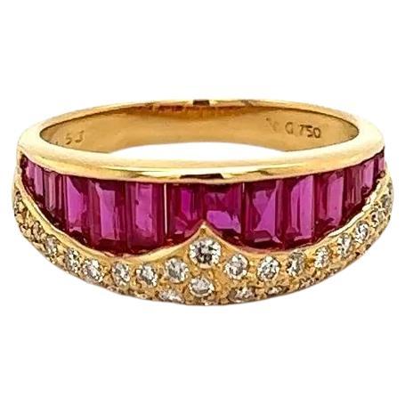Baguette Ruby and Diamond Vintage Gold Band Ring Estate Fine Jewelry For Sale
