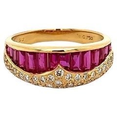 Baguette Ruby and Diamond Vintage Gold Band Ring Estate Fine Jewelry