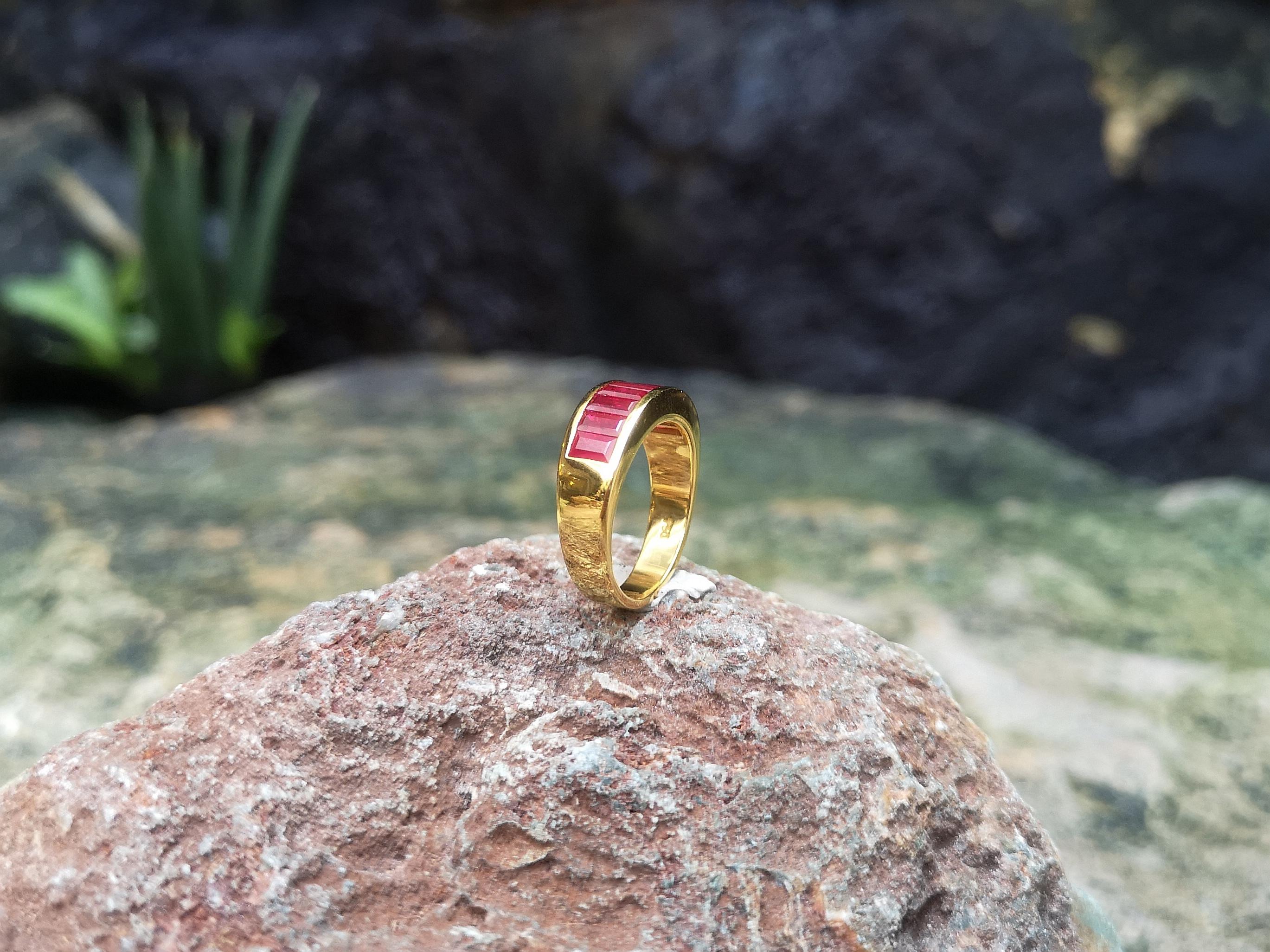 Baguette Ruby Band Ring Set in 18 Karat Gold Settings 6