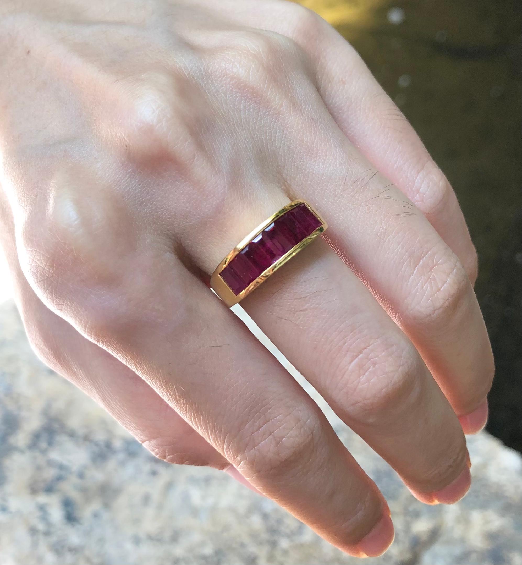 Contemporary Baguette Ruby Band Ring Set in 18 Karat Gold Settings