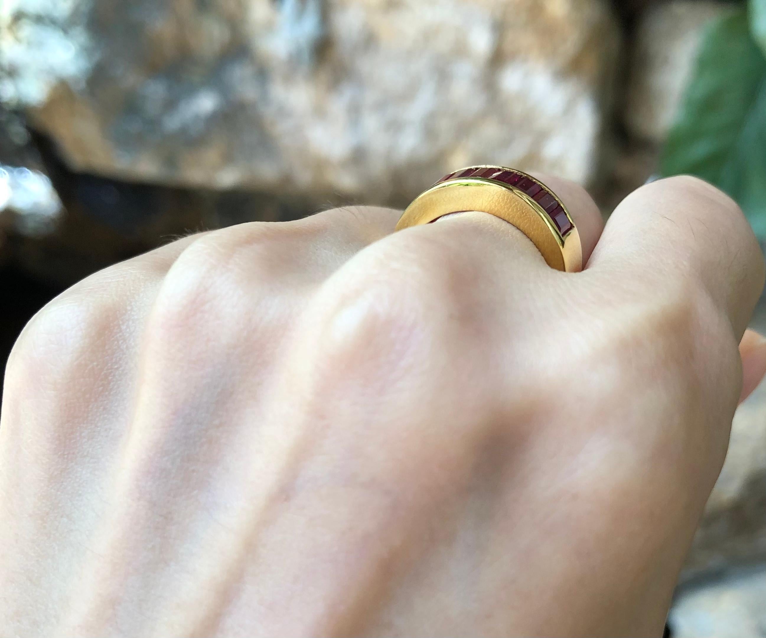 Women's or Men's Baguette Ruby Band Ring Set in 18 Karat Gold Settings