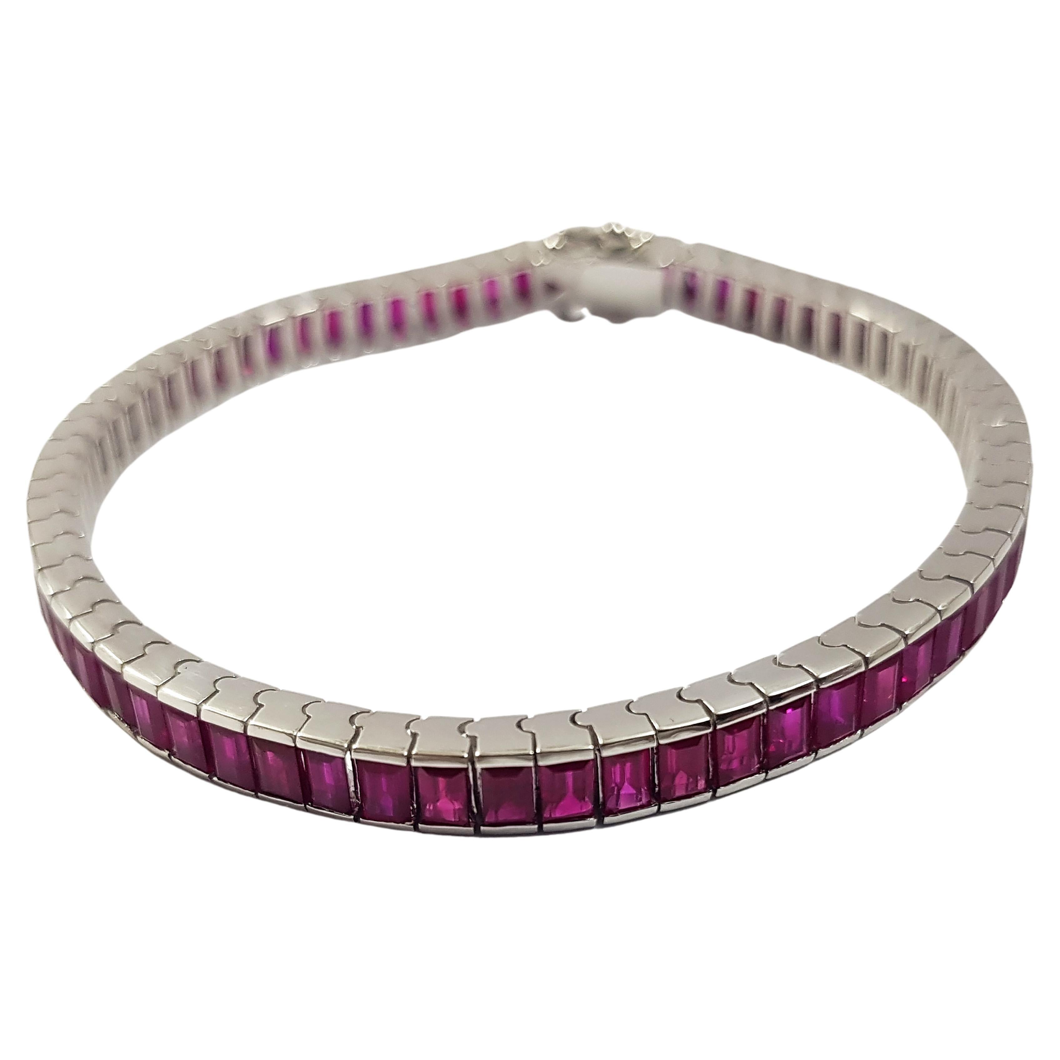 Baguette Ruby Bracelet set in 18 Karat White Gold Settings