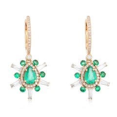 Baguette Ruby Diamond 14K (or 18k upon request) Yellow Gold Drop Earrings