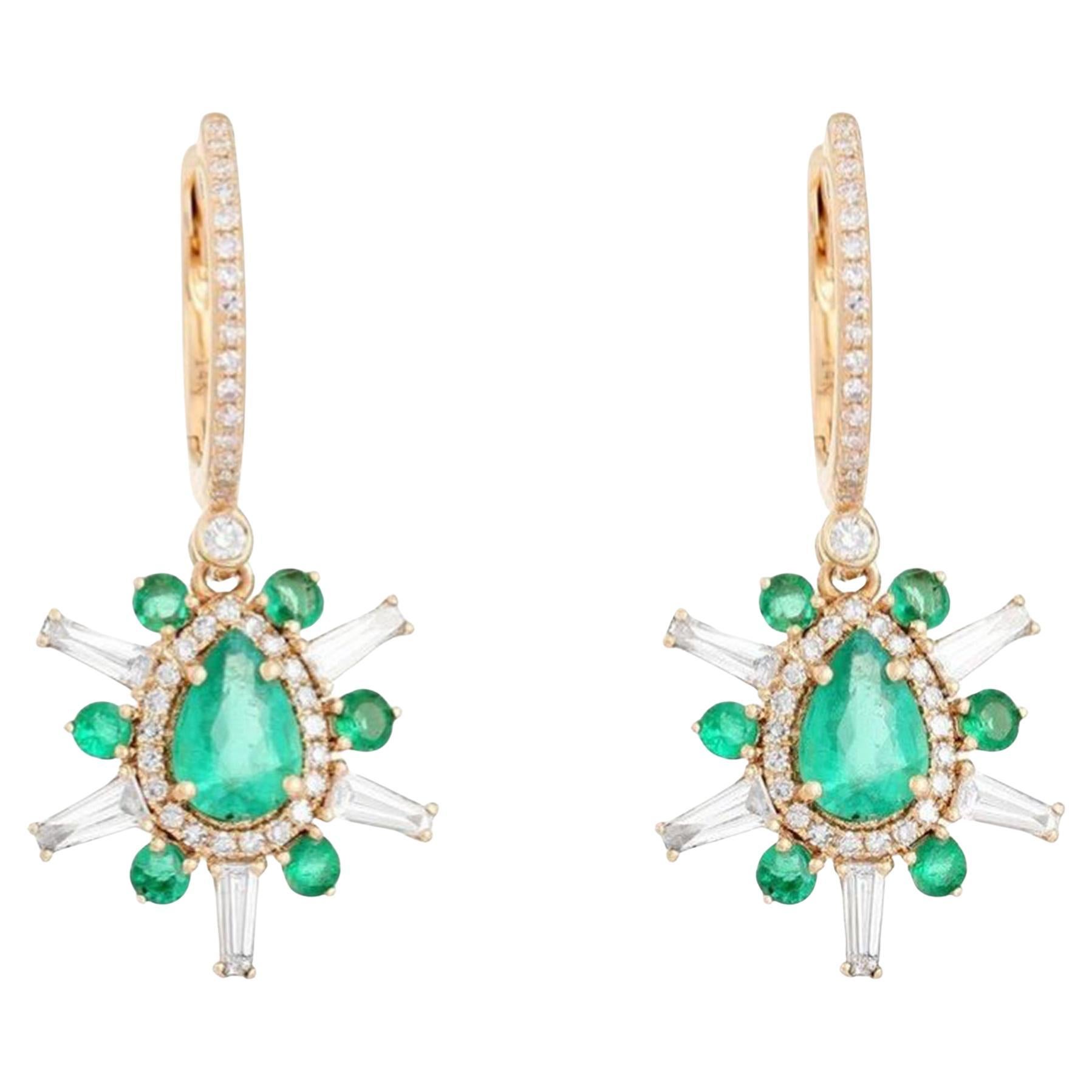 1.11ct Emerald, Ruby & Diamond 14K Gold Drop Earrings For Sale