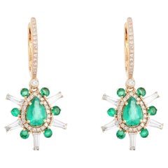 Baguette Ruby Diamond 14K (or 18k upon request) Yellow Gold Drop Earrings