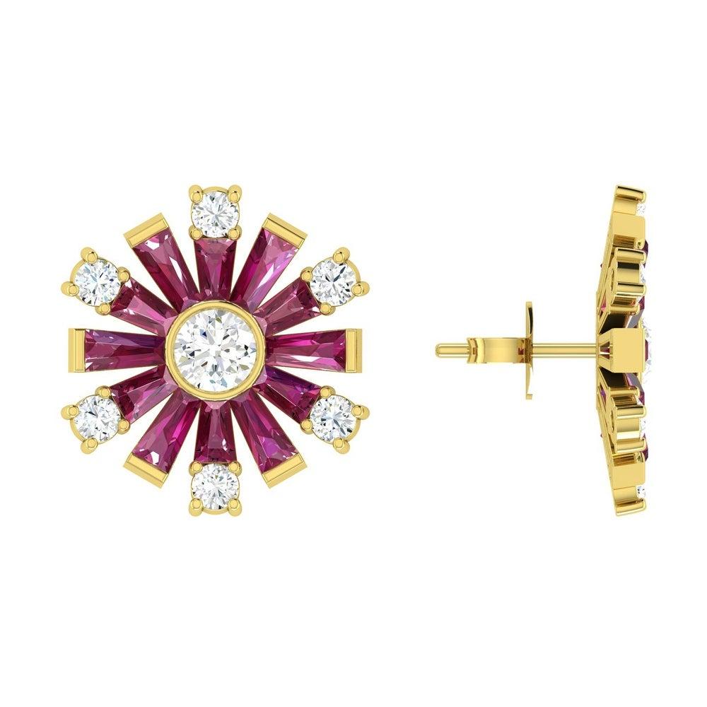 Modern Ruby Diamond 18 Karat Gold Stud Earrings For Sale