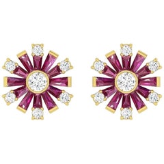 Ruby Diamond 18 Karat Gold Stud Earrings