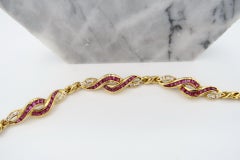 Baguette Ruby Diamond Twisted Rope Braid Link Bracelet in 18K Yellow Gold