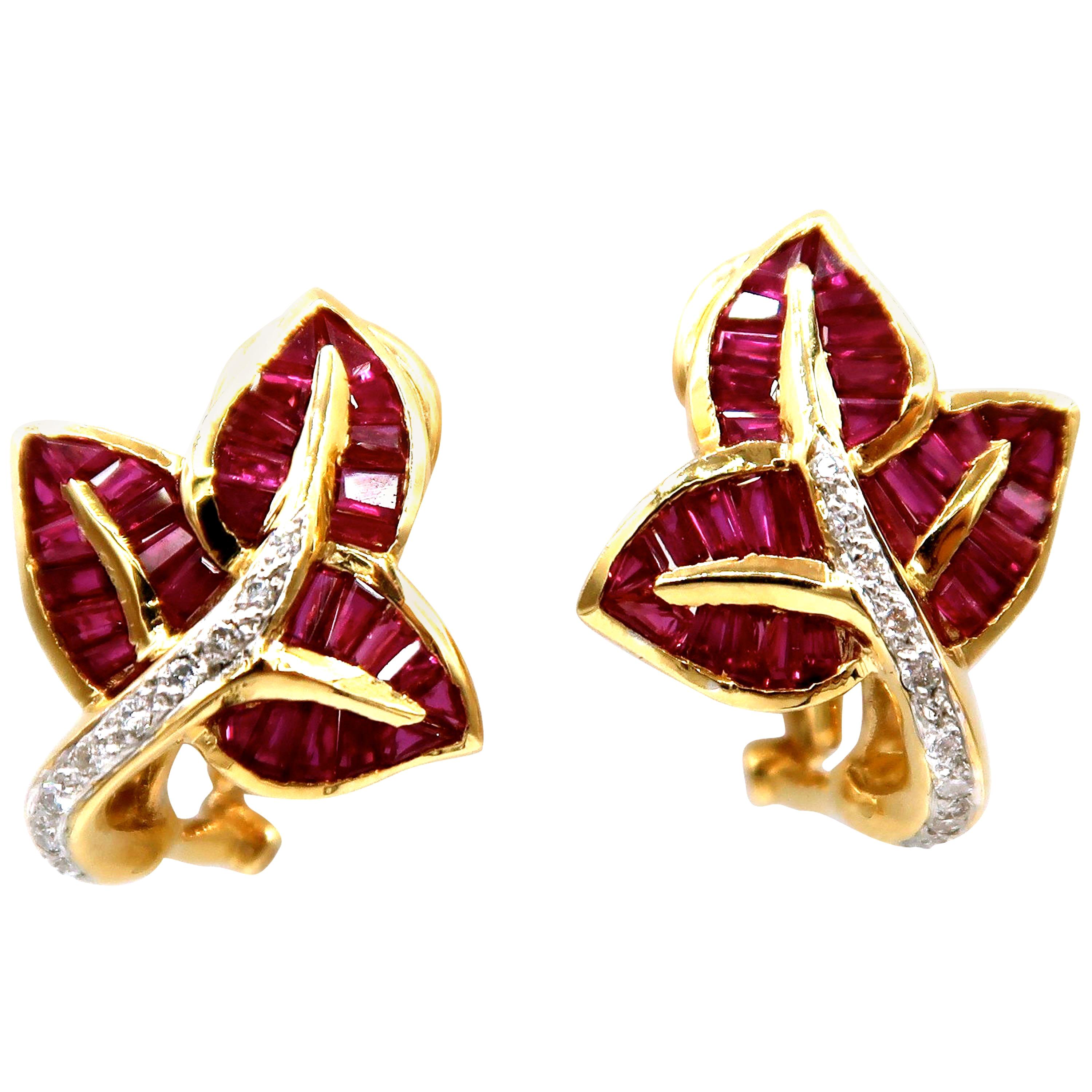 Starfish Ruby and Diamond Gold Earrings at 1stDibs
