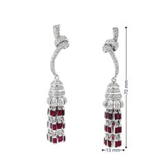 Baguette Ruby Tassle Earrings with Diamond Knot