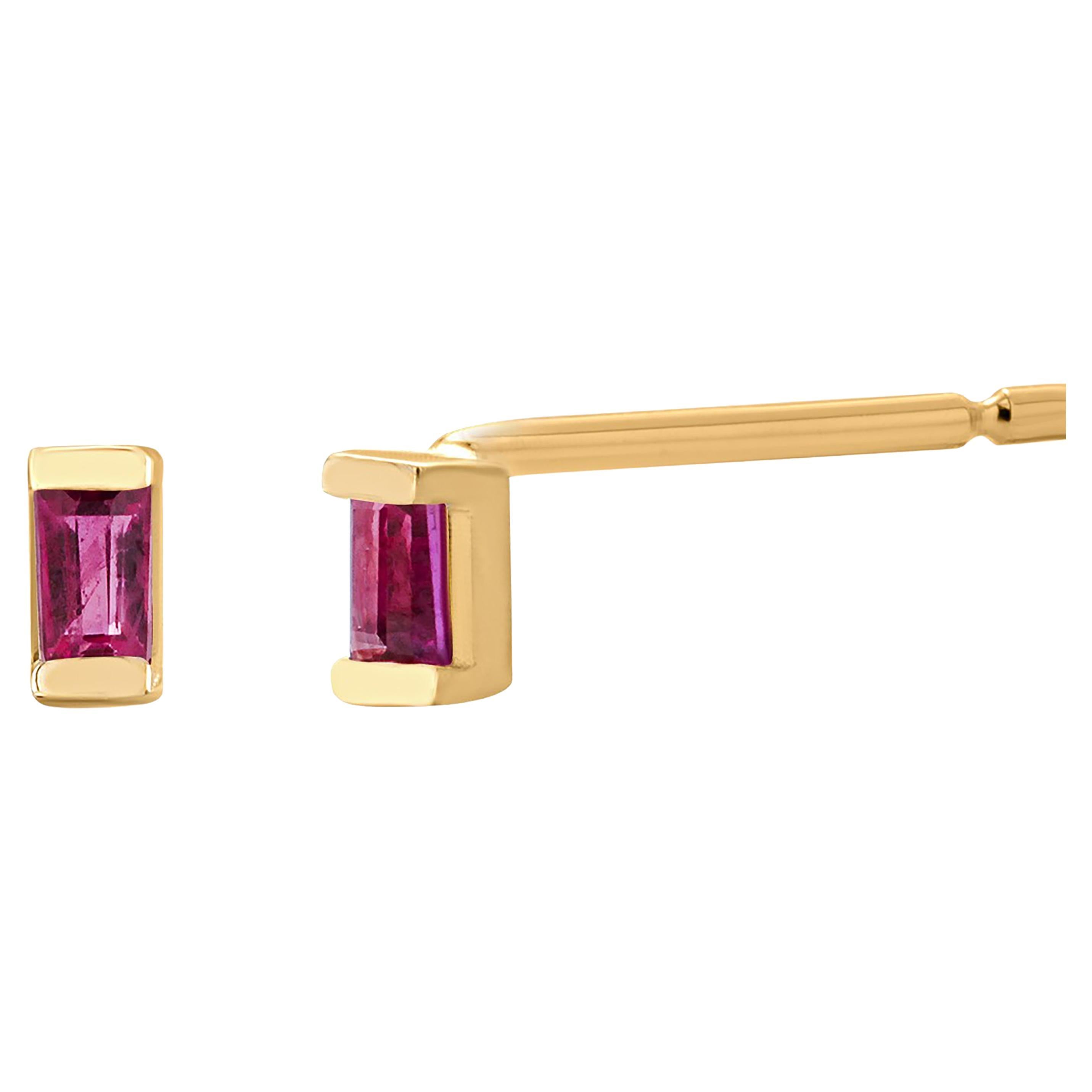Baguette Ruby 0.30 Carat Yellow Gold Mini Stud Earrings 