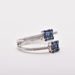 Baguette Sapphire and Diamond Double Band Cocktail Ring in 18 Carat White Gold