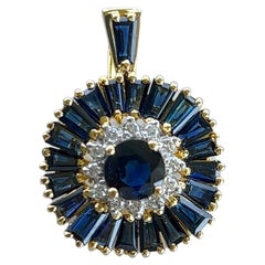 Baguette Sapphire and Diamond Enhancer Pendant in 14 Karat Gold, 1970s