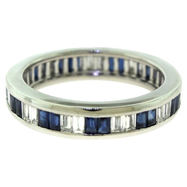 Baguette Sapphire and Diamond White Gold Full Eternity Ring For Sale