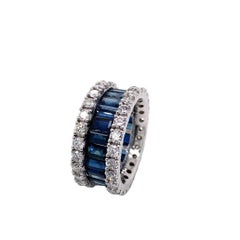 Baguette Sapphire and Round Diamonds Full Eternity Ring in 18ct White Gold