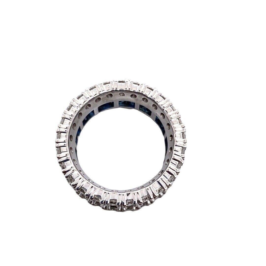 Baguette Cut Baguette Sapphire and Round Diamonds Full Eternity Ring in 18ct White Gold For Sale