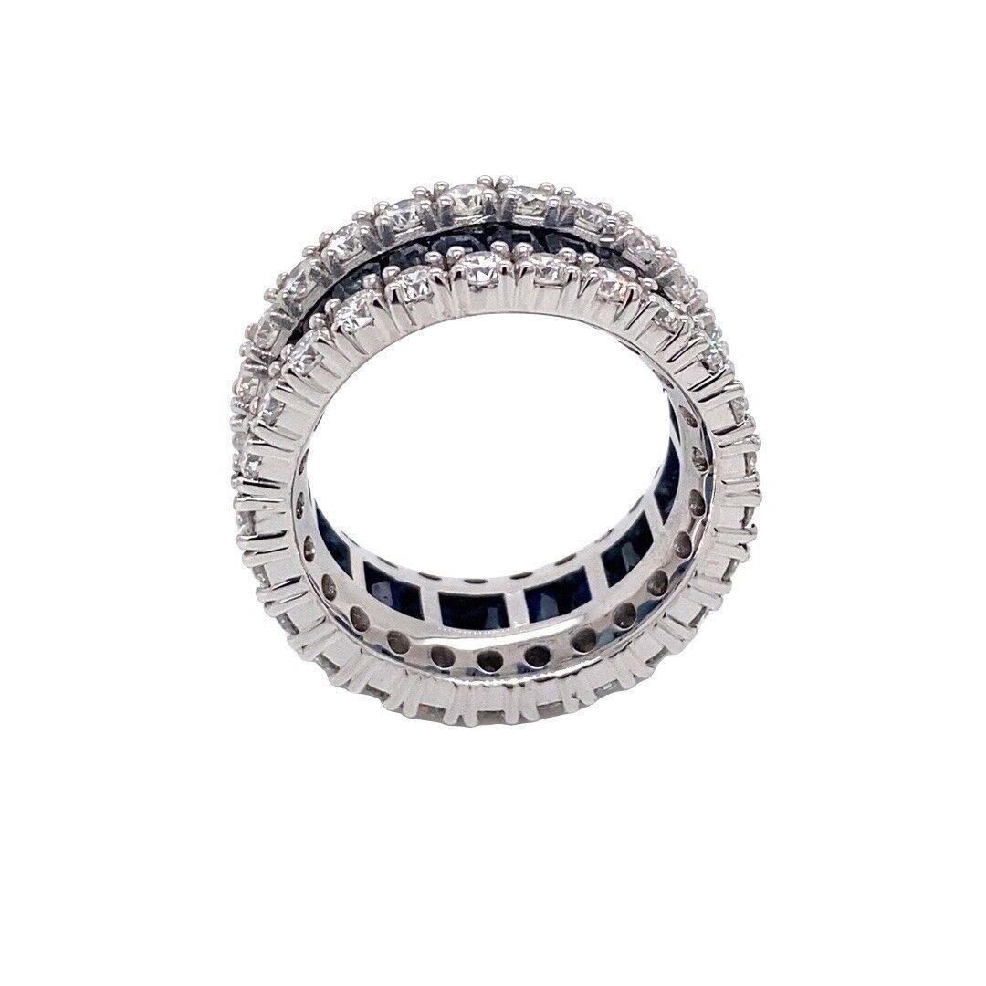 Women's Baguette Sapphire and Round Diamonds Full Eternity Ring in 18ct White Gold For Sale