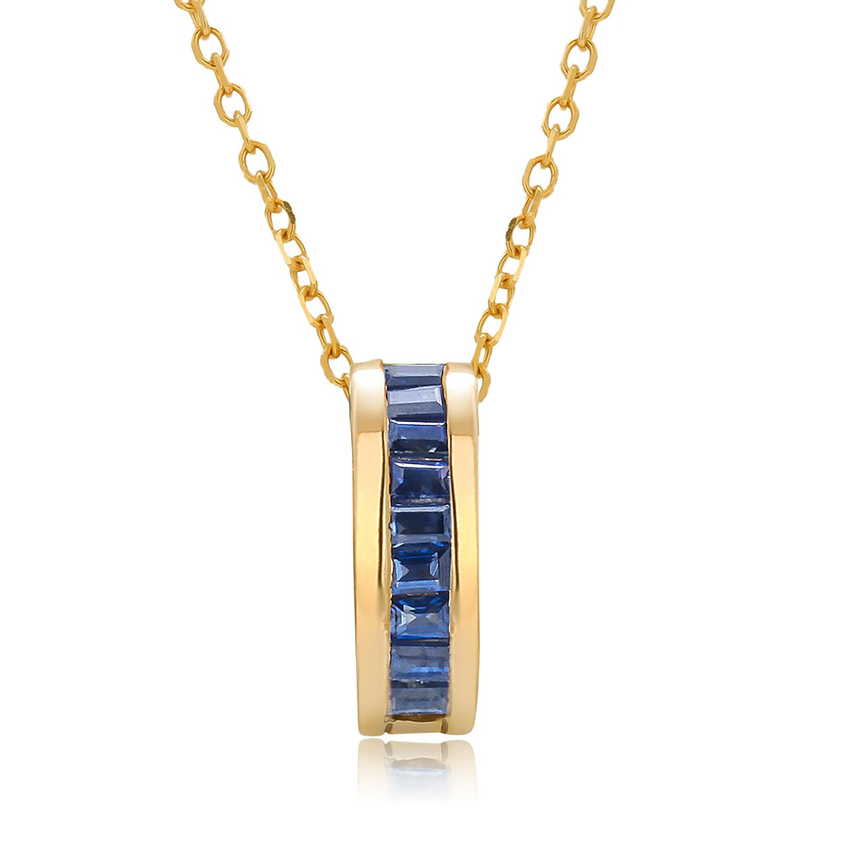 Baguette Sapphire 1.65 Carat Detachable Charm Yellow Gold Pendant Necklace In New Condition For Sale In New York, NY