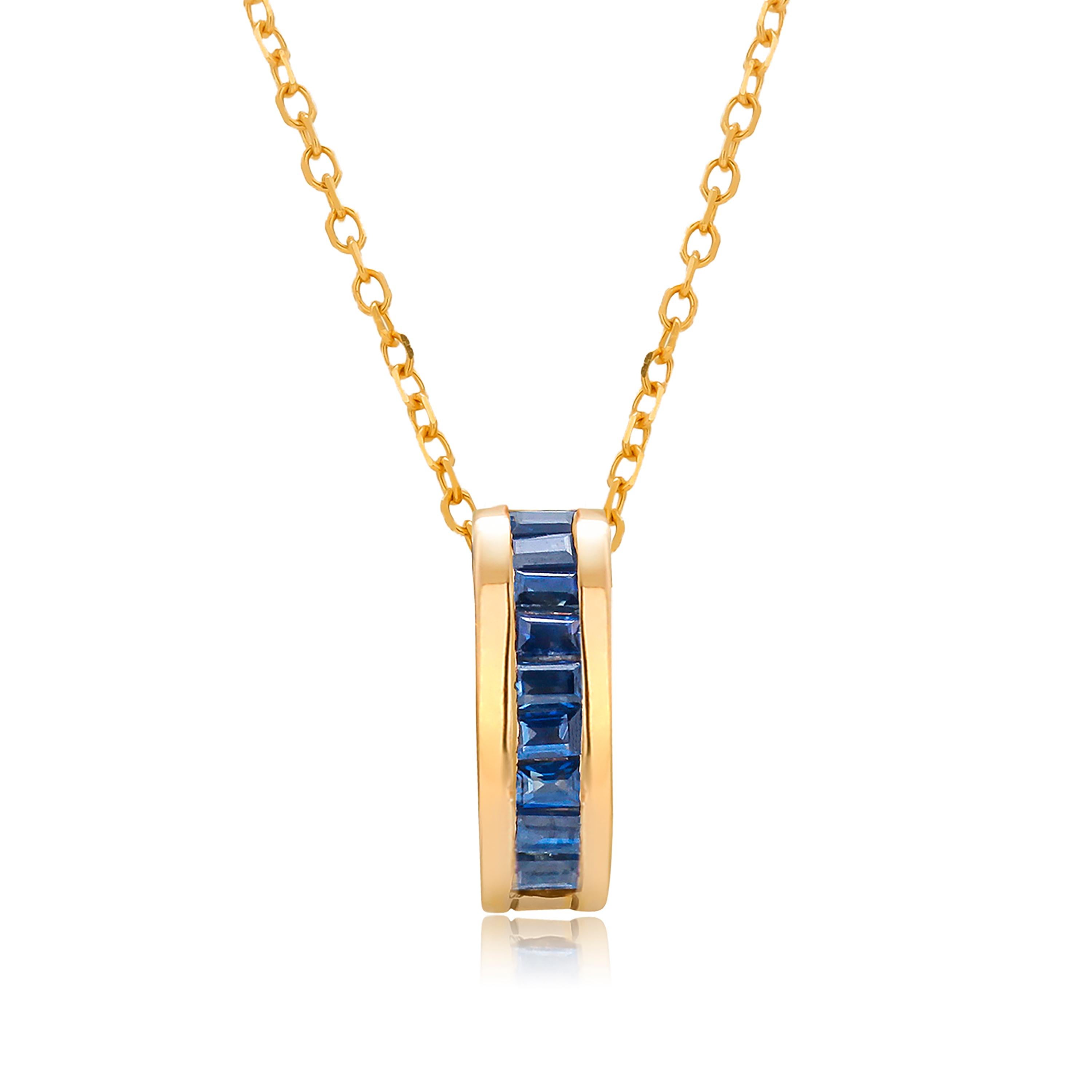 Baguette Sapphire 1.65 Carat Detachable Charm Yellow Gold Pendant Necklace For Sale 1