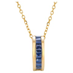 Baguette Sapphire Detachable Charm Drop FROM Yellow Gold Pendant Necklace