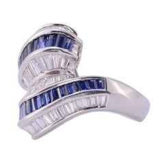 Baguette Sapphire & Diamond Platinum Ring