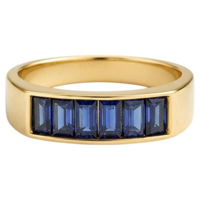 Baguette sapphire half eternity silver, gold ring