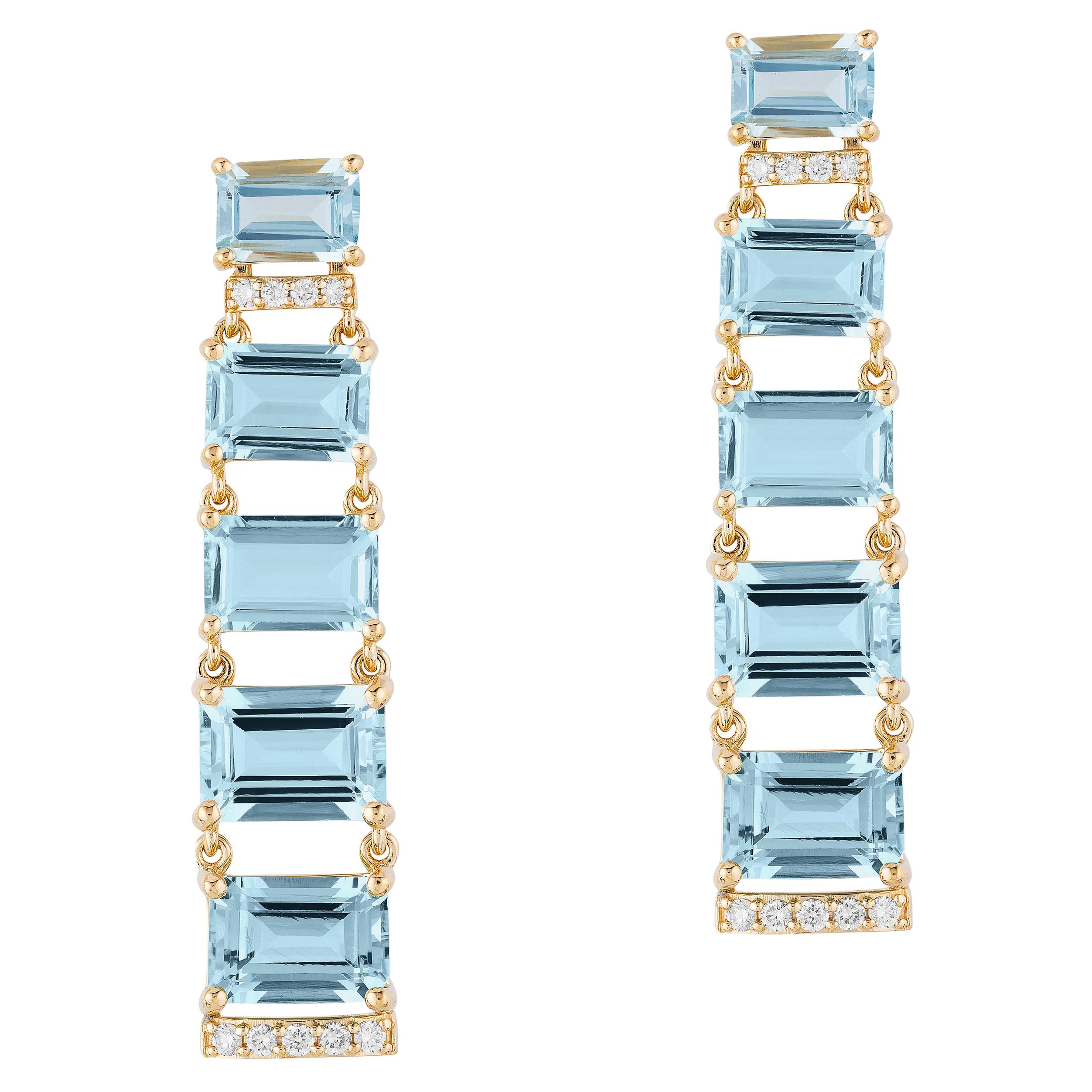 Goshwara Baguette Shape Beryl Drop And Diamond Earrings