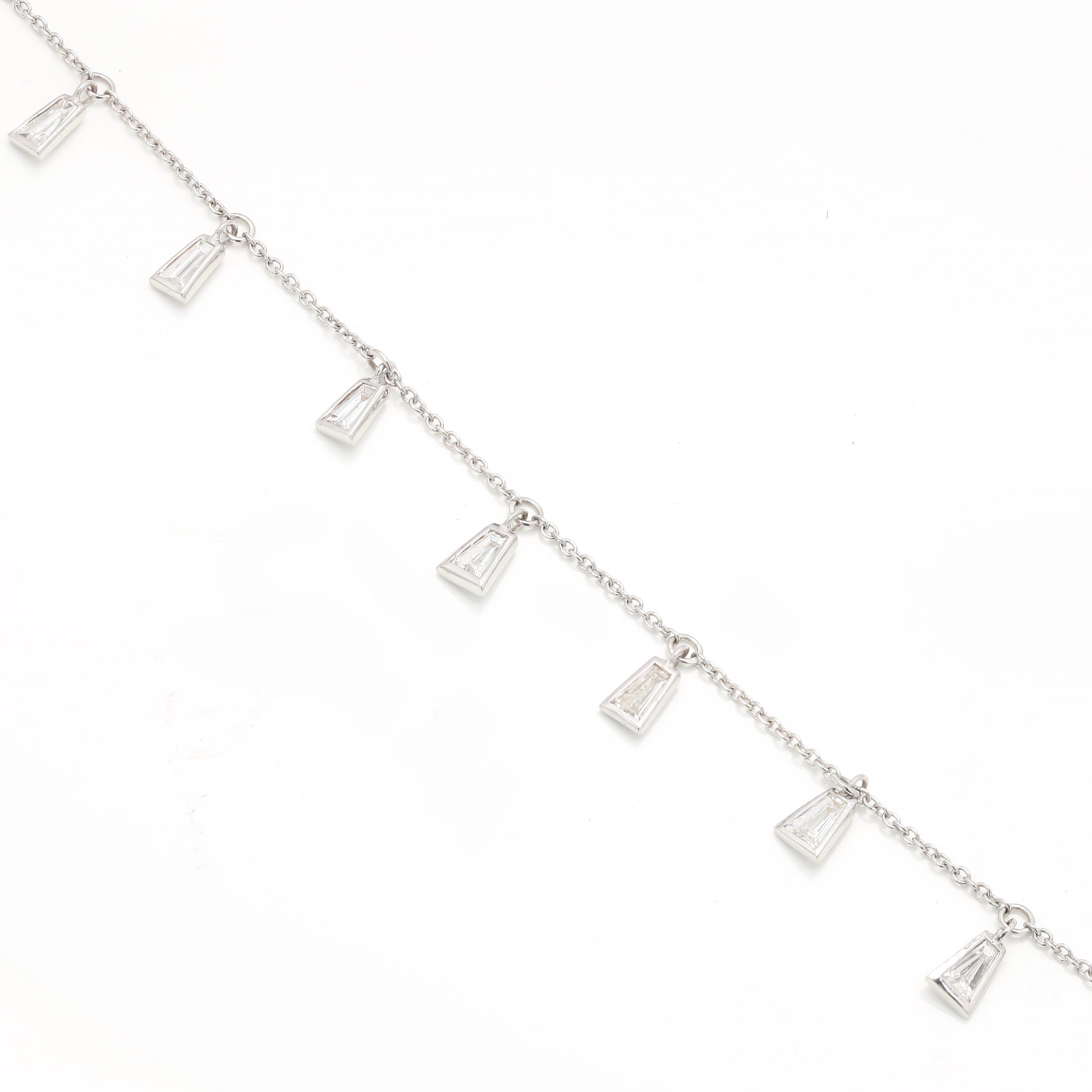 Modern Baguette Diamond Charm Bracelet in 18K White Gold  For Sale