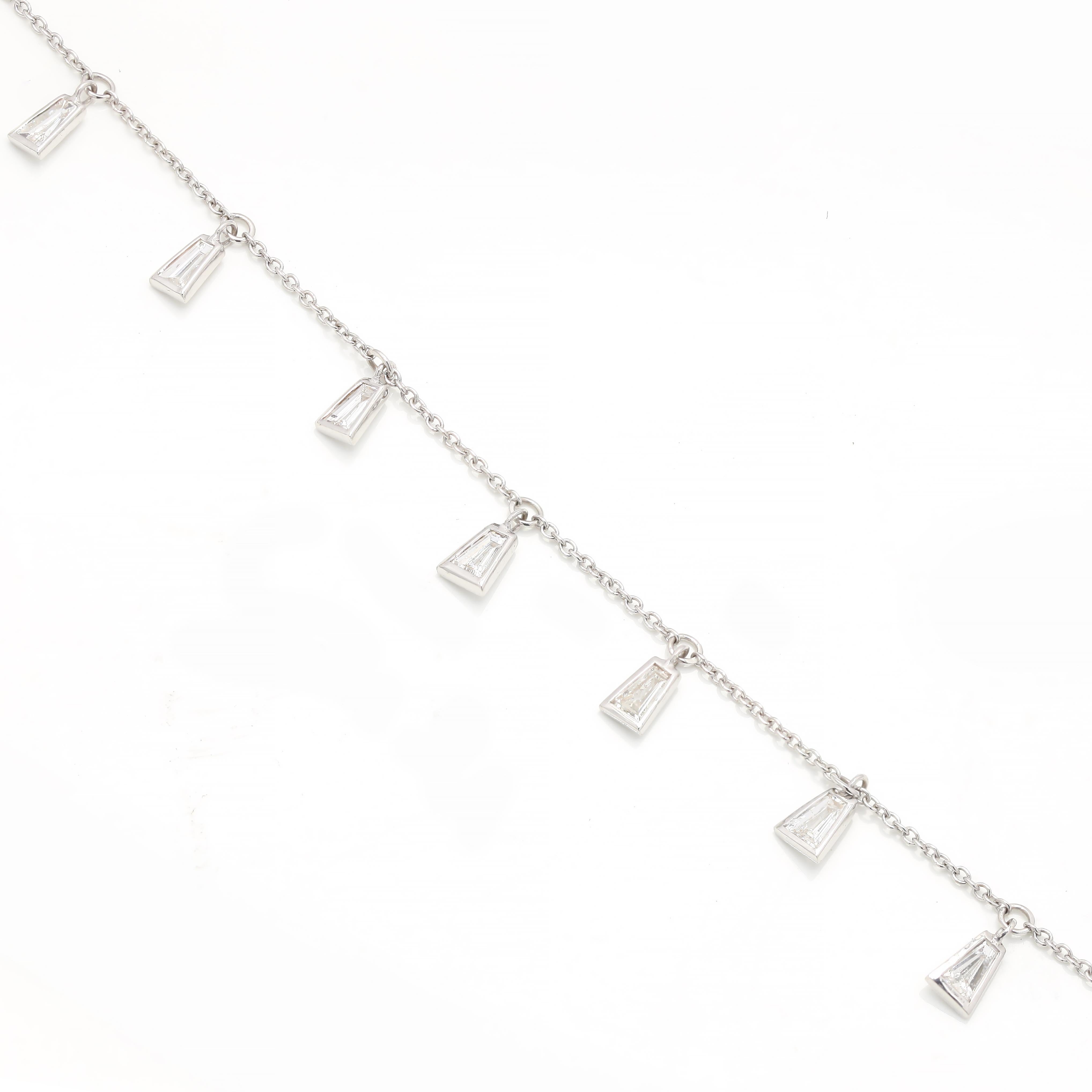 Modern Baguette Diamond Charm Bracelet in 18K White Gold For Sale