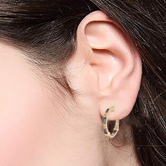 Baguette Shaped Multi Gemstone Hoop Earrings With Diamonds in 18k Yellow Gold