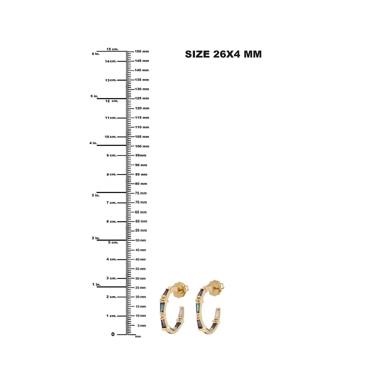 Mixed Cut Baguette Shaped Multi Gemstone Hoop Earrings With Diamonds in 18k Yellow Gold For Sale