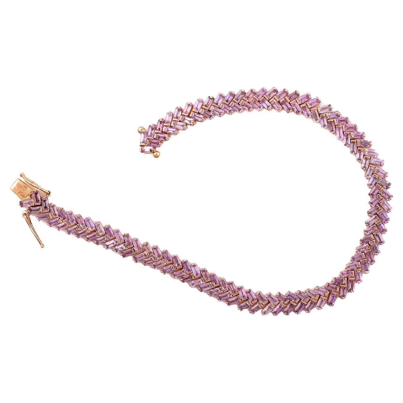 Armband in Baguette-Form mit rosa Saphiren aus 14 Karat Roségold