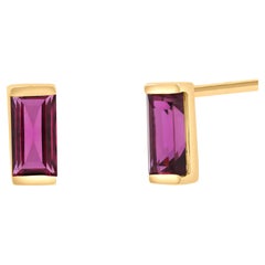 Baguette Ruby 0.71 Carat 14 Karat Yellow Gold 0.24 Inch Long Stud Earrings