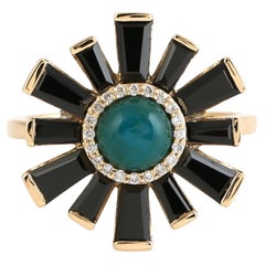 Baguette Shaped Spinel Ring With Round Chrysoprase Made in 18K Yellow Gold