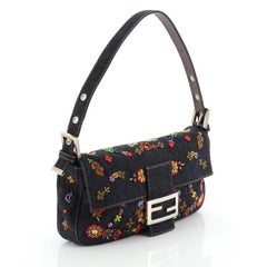 Baguette Shoulder Bag Beaded Denim Medium