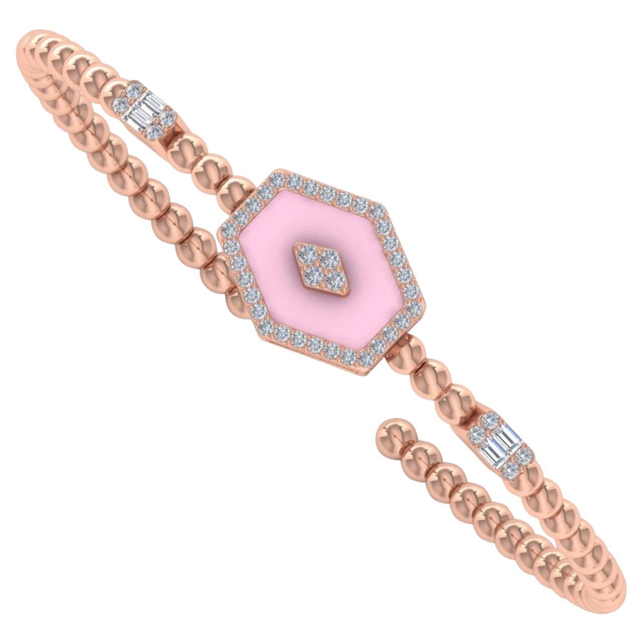 Baguette SI/HI Natural Diamond Enamel Cuff Bangle Bracelet 18 Karat Rose Gold