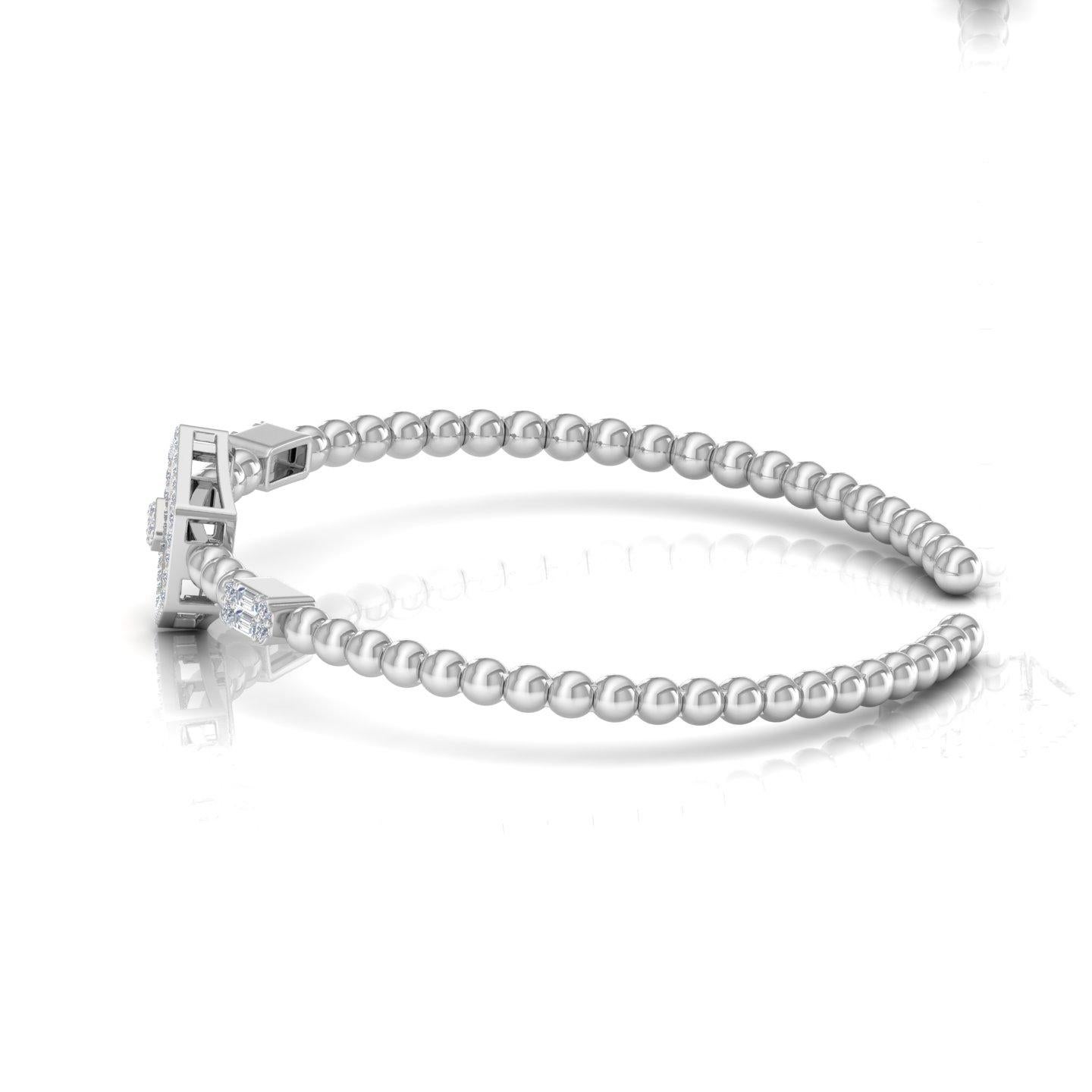 Baguette Cut Baguette SI/HI Natural Diamond Enamel Cuff Bangle Bracelet 18 Karat White Gold For Sale