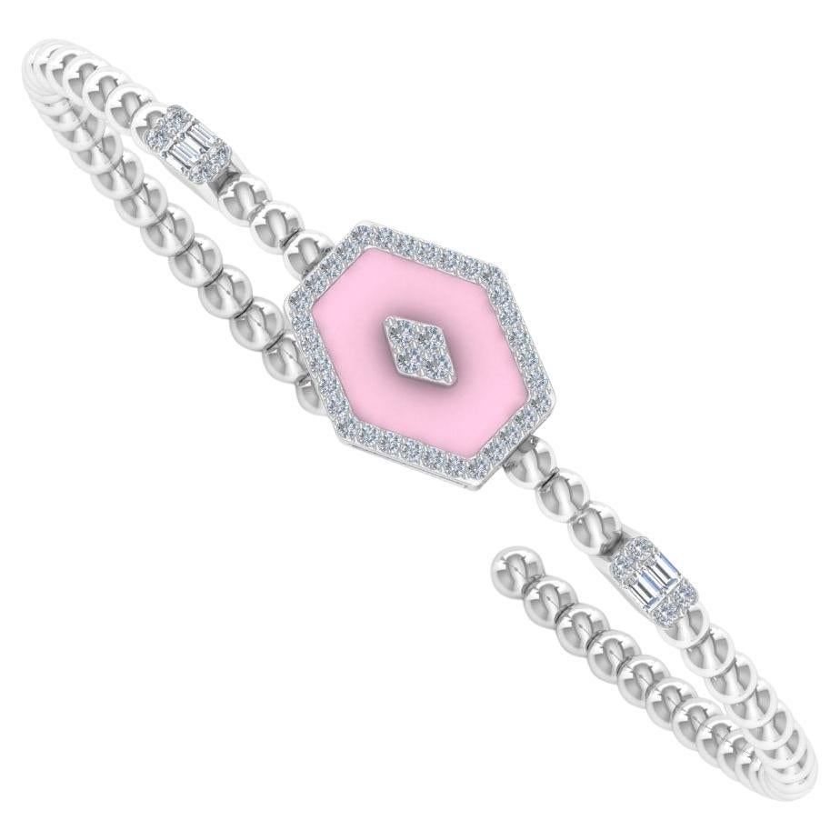 Baguette SI/HI Natural Diamond Enamel Cuff Bangle Bracelet 18 Karat White Gold In New Condition For Sale In Diera, Dubai