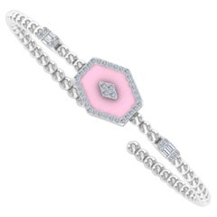 Baguette SI/HI Natural Diamond Enamel Cuff Bangle Bracelet 18 Karat White Gold