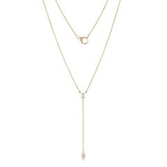 Baguette Square Diamond 14K (or 18k upon request) Yellow Gold Lariat Necklace