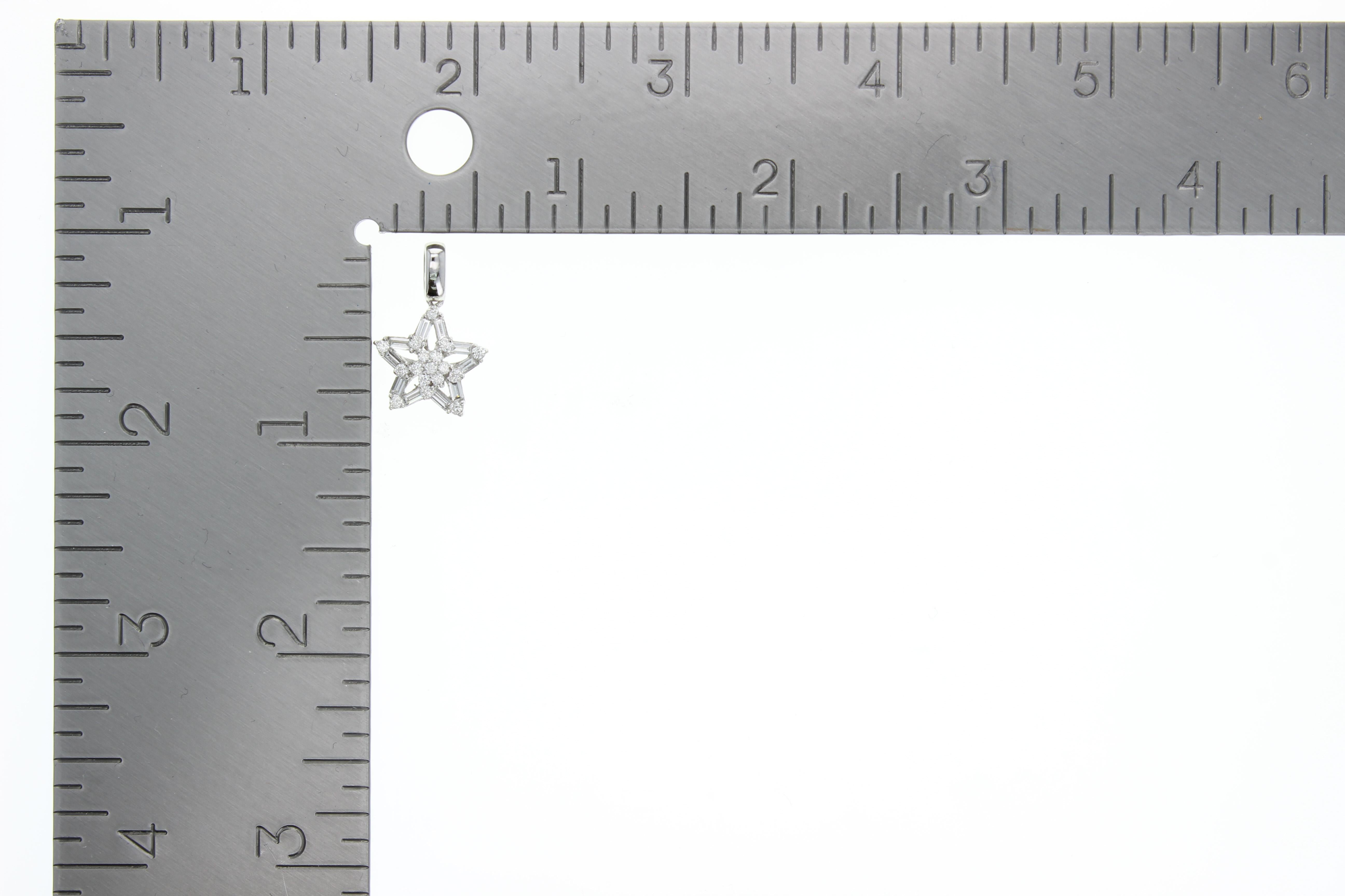 Baguette Star Shaped Diamond Necklace .66cttw 18k White Gold In New Condition For Sale In Sugar Land, TX