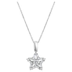 Baguette Star Shaped Diamond Necklace .66cttw 18k White Gold