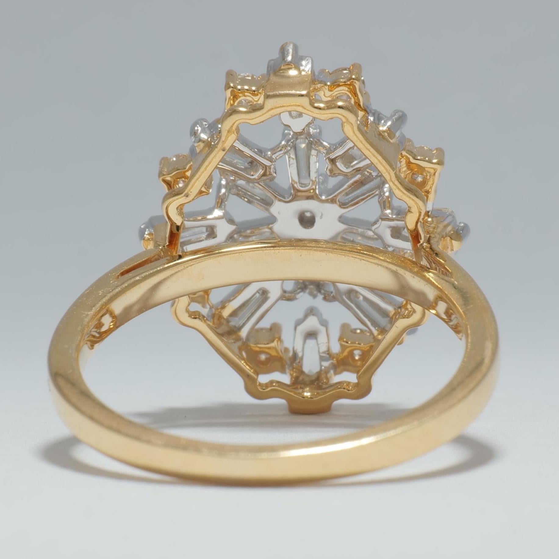 De las mujeres Baguette Starburst Natural Diamond Ring in 14K Solid Gold (Certified) en venta