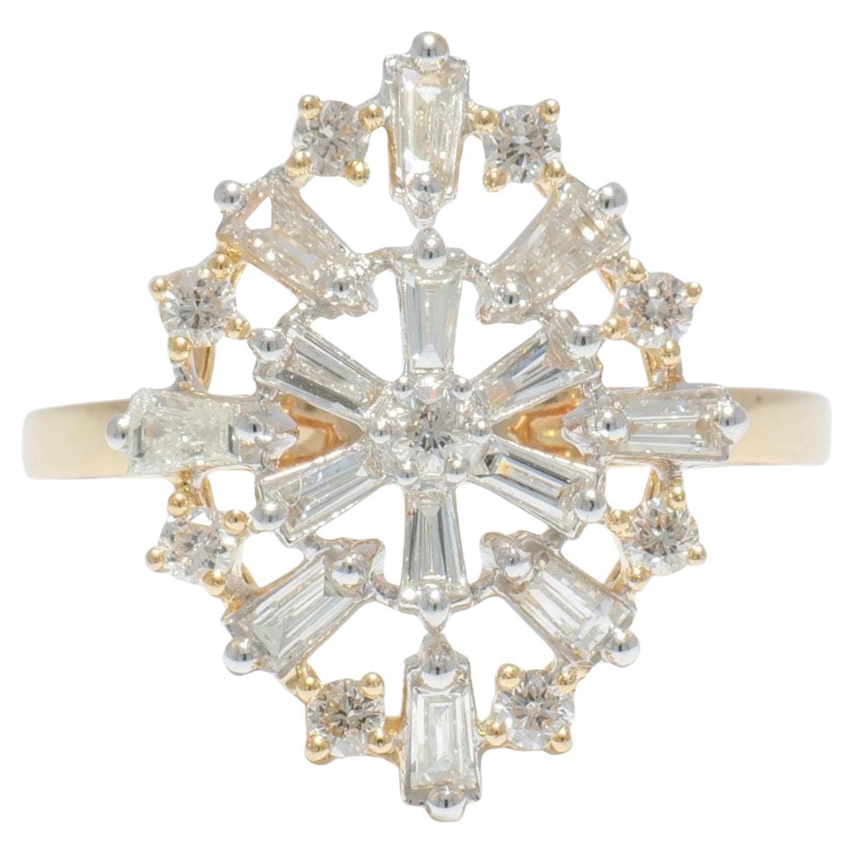 Baguette Starburst Natural Diamond Ring in 14K Solid Gold (Certified)