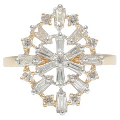 Baguette Starburst Natural Diamond Ring in 14K Solid Gold (Certified)