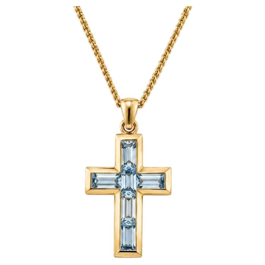 Ciondolo a forma di croce con topazi baguette Argento, oro