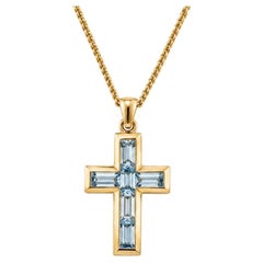 Baguette Topazs Cross Pendant Silver, gold