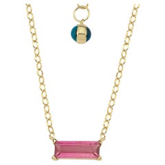 14k Gold Baguette Tourmaline Solitaire Chain Necklace