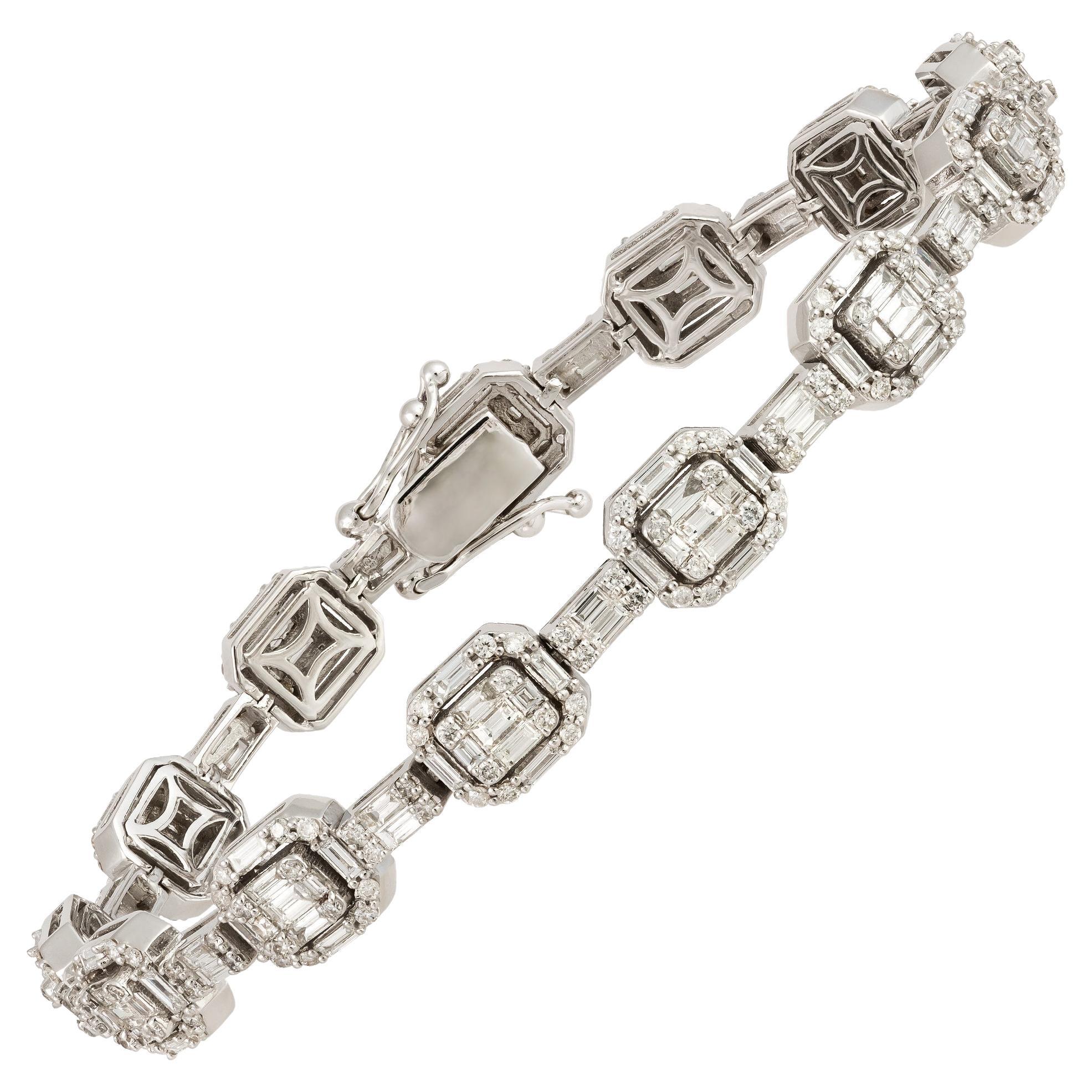Baguette White Gold 18K Chain Bracelet Diamond for Her