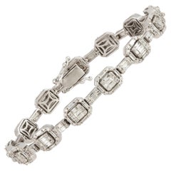 Baguette White Gold 18K Chain Bracelet Diamond for Her